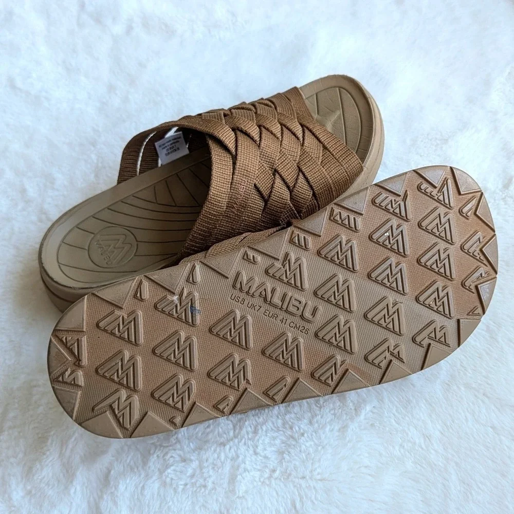 Malibu Sandals Colony Classic Woven Nylon Slides Tan Mens 8 Vegan Water Friendly
